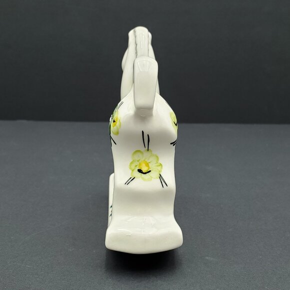 Polish Pottery Green Wave Horse Figurine Green Flowers on White Horse Statue - Picture 4 of 7